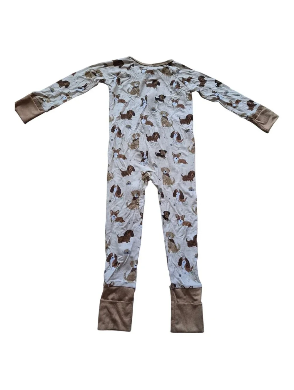 Bamboo Baby One-Piece Footie Pajamas in Cream with Brown Dog Print